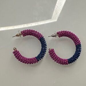 Elegant Beaded Hoop Earrings in Purple and Blue